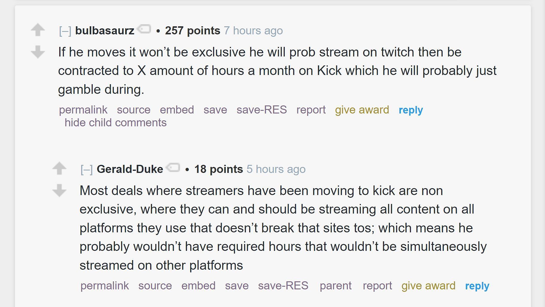 Redditors discussing the streamer&#039;s potential move to Kick 1/4 (Image via r/LivestreamFail)