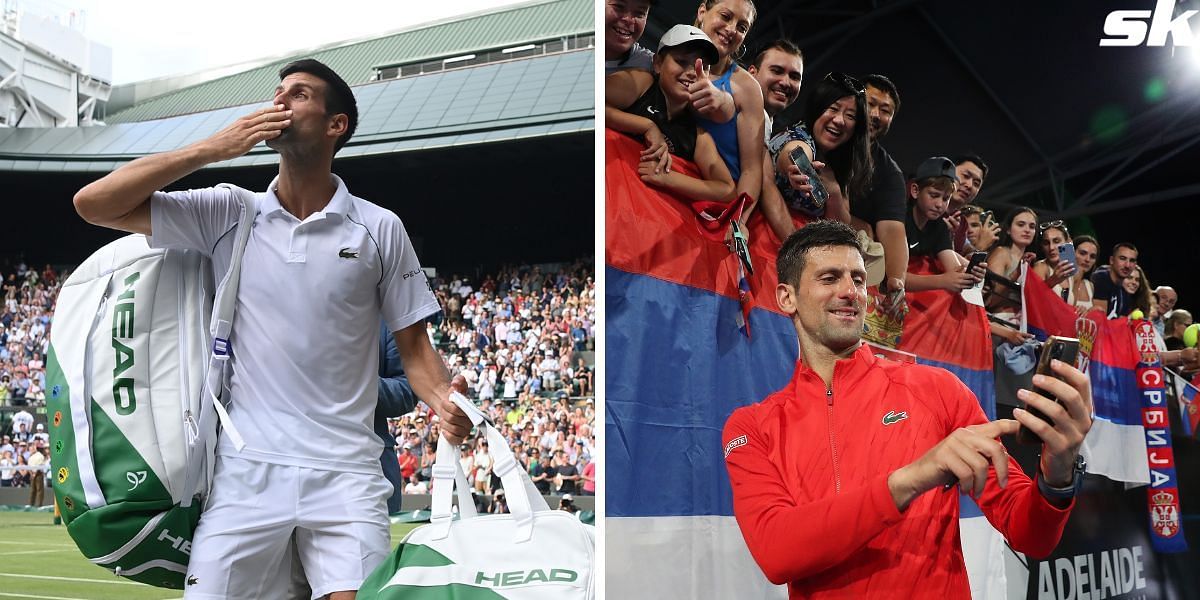 Novak Djokovic celebrates with his fan club