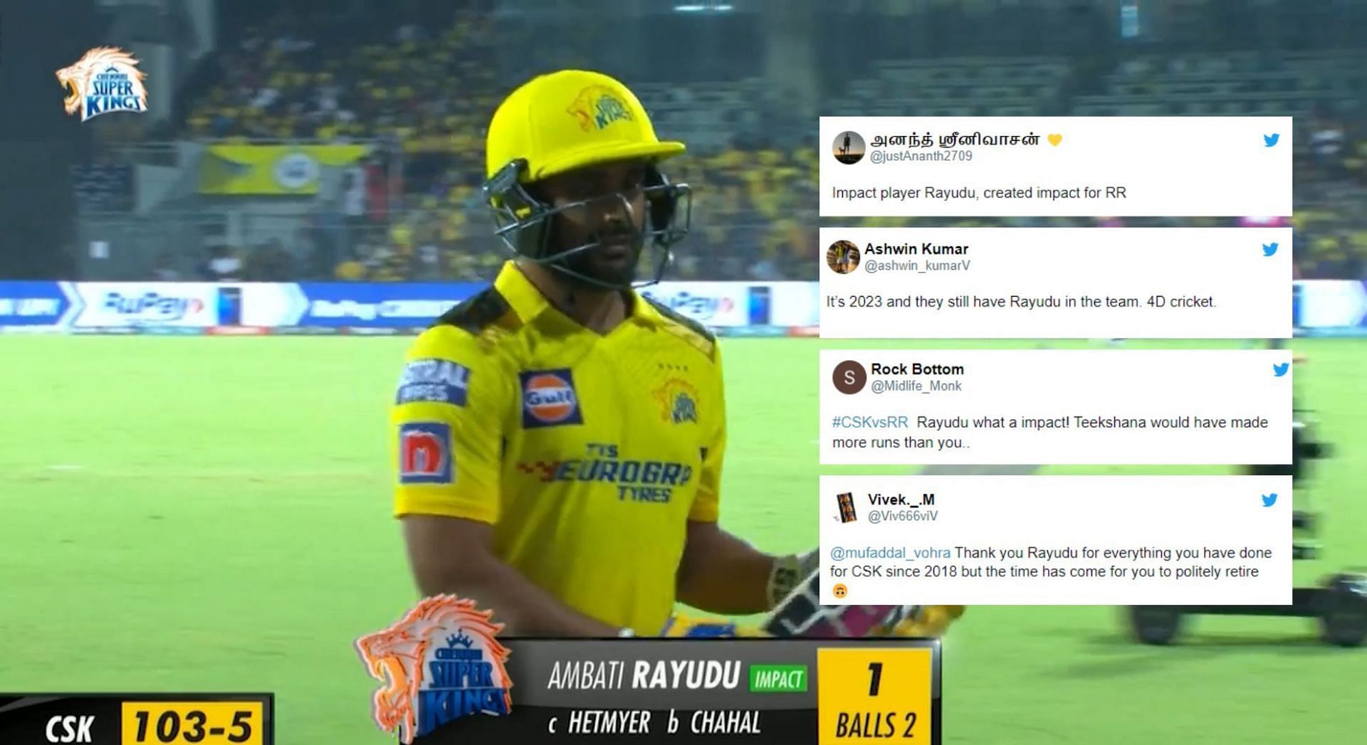 Ambati Rayudu failed to deliver as impact player for CSK in IPL 2023 vs RR on Wednesday.