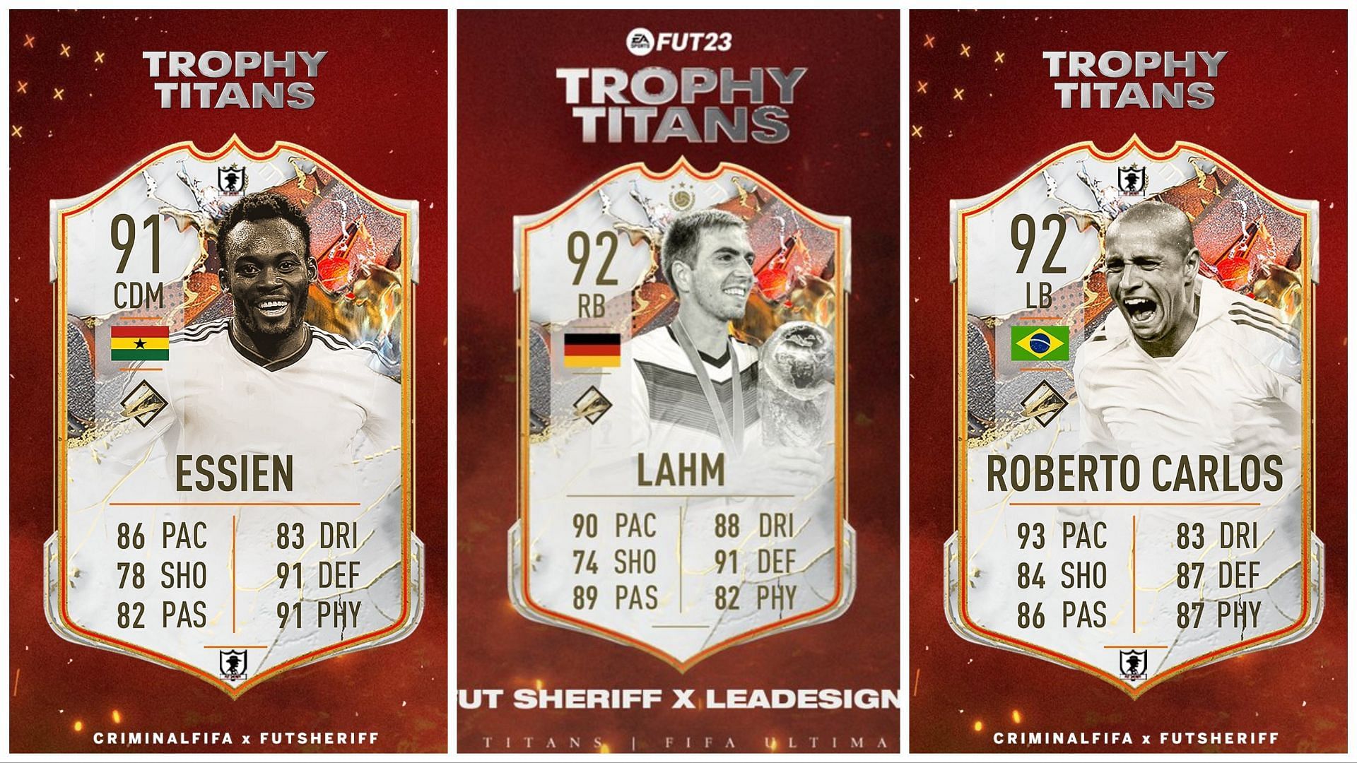 Trophy Titans Essien, Lahm and Carlos have been leaked (Images via Twitter/FUT Sheriff)