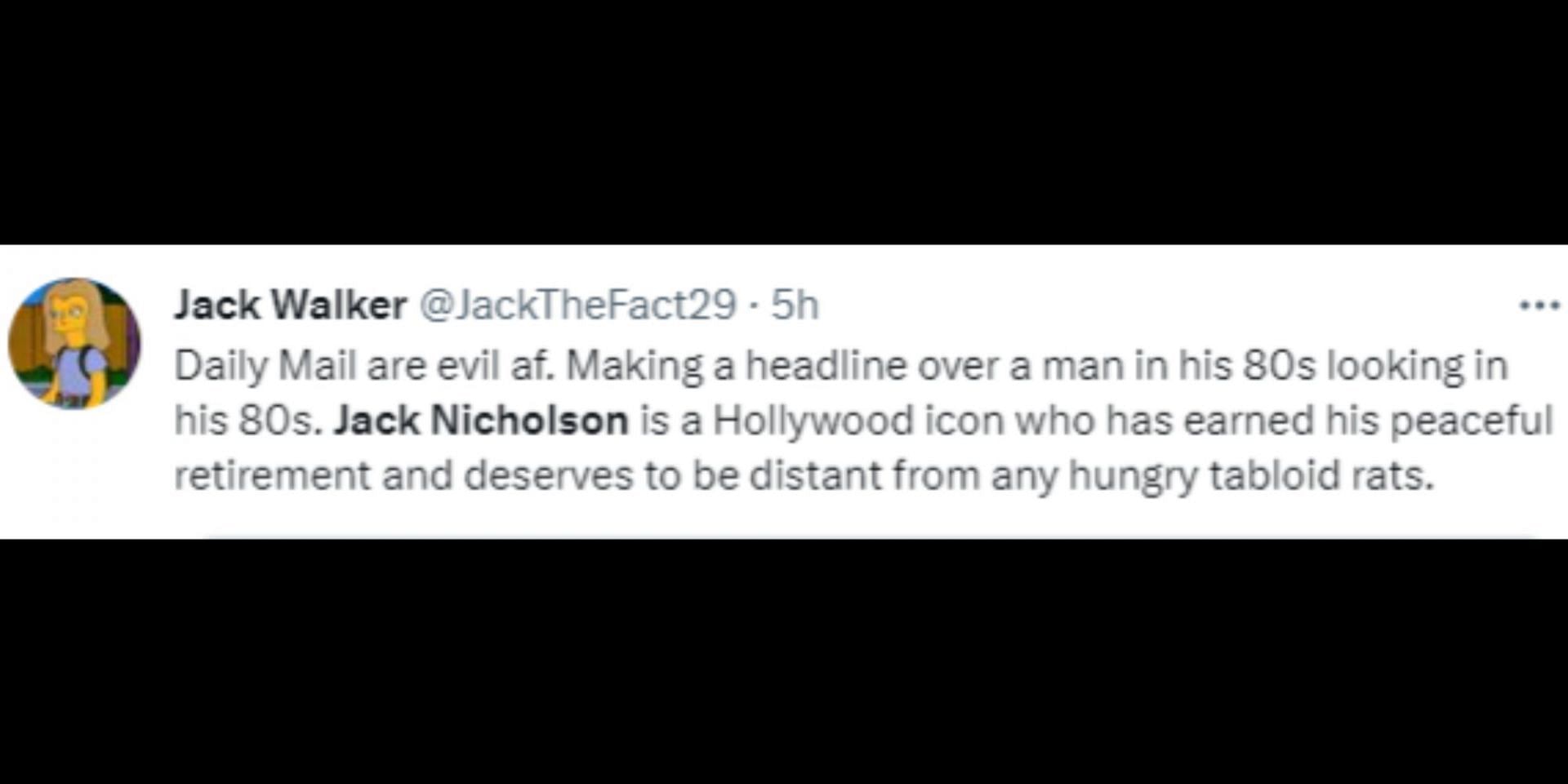 Fans defend Nicholson against the tabloids. (Image via Twitter/@JackTheFact29)