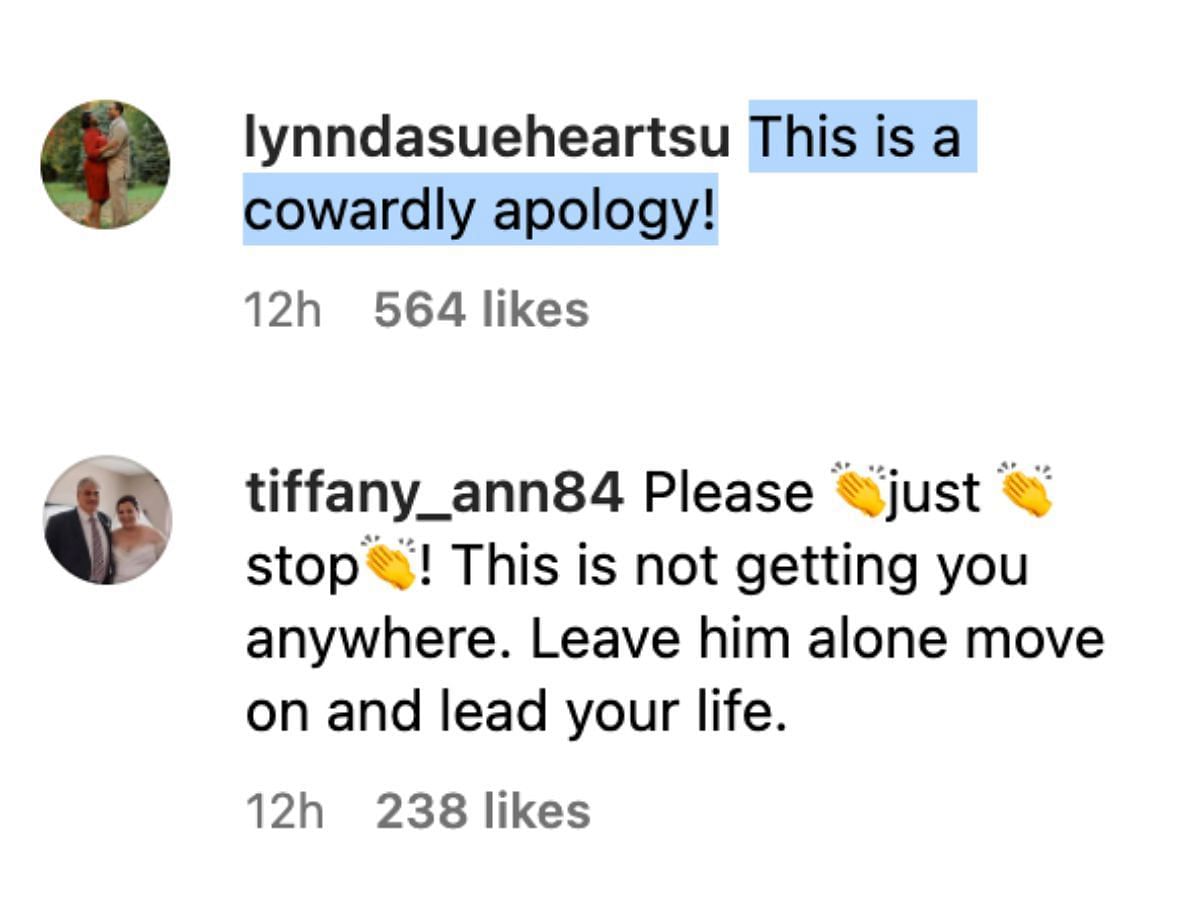 Fans react to Jackie&#039;s Instagram apology (Image via jackelinabonds/Instagram)