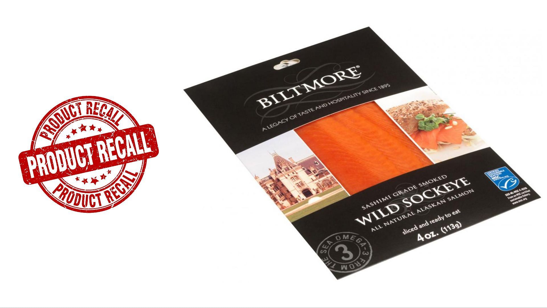 Seven Seas International USA, LLC recalls Biltmore Smoked Wild Sockeye Salmon over a potential Listeria Monocytogene contamination concern (Image via FDA/Seven Seas International USA, LLC)