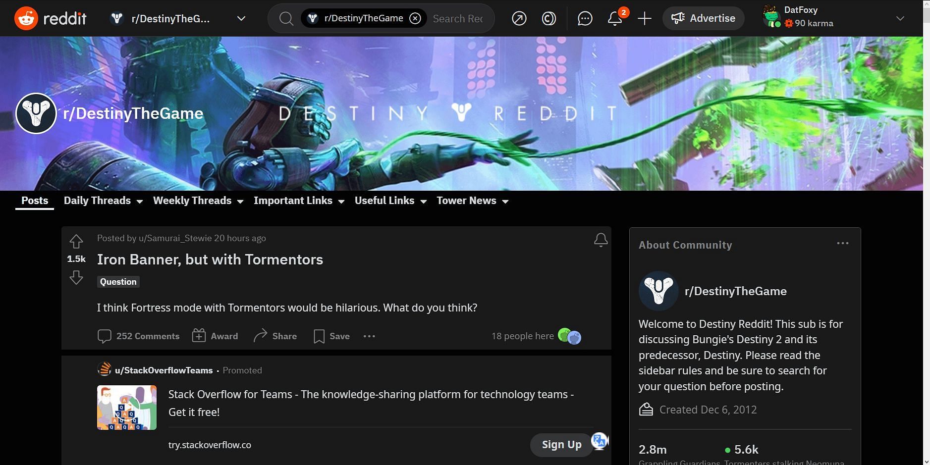 Destiny 2 Reddit post on Iron Banner and Tormentors (Image via Reddit)