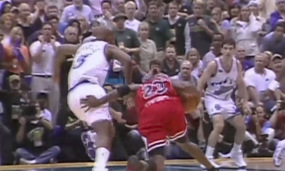 Michael Jordan pushing off Bryon Russell.