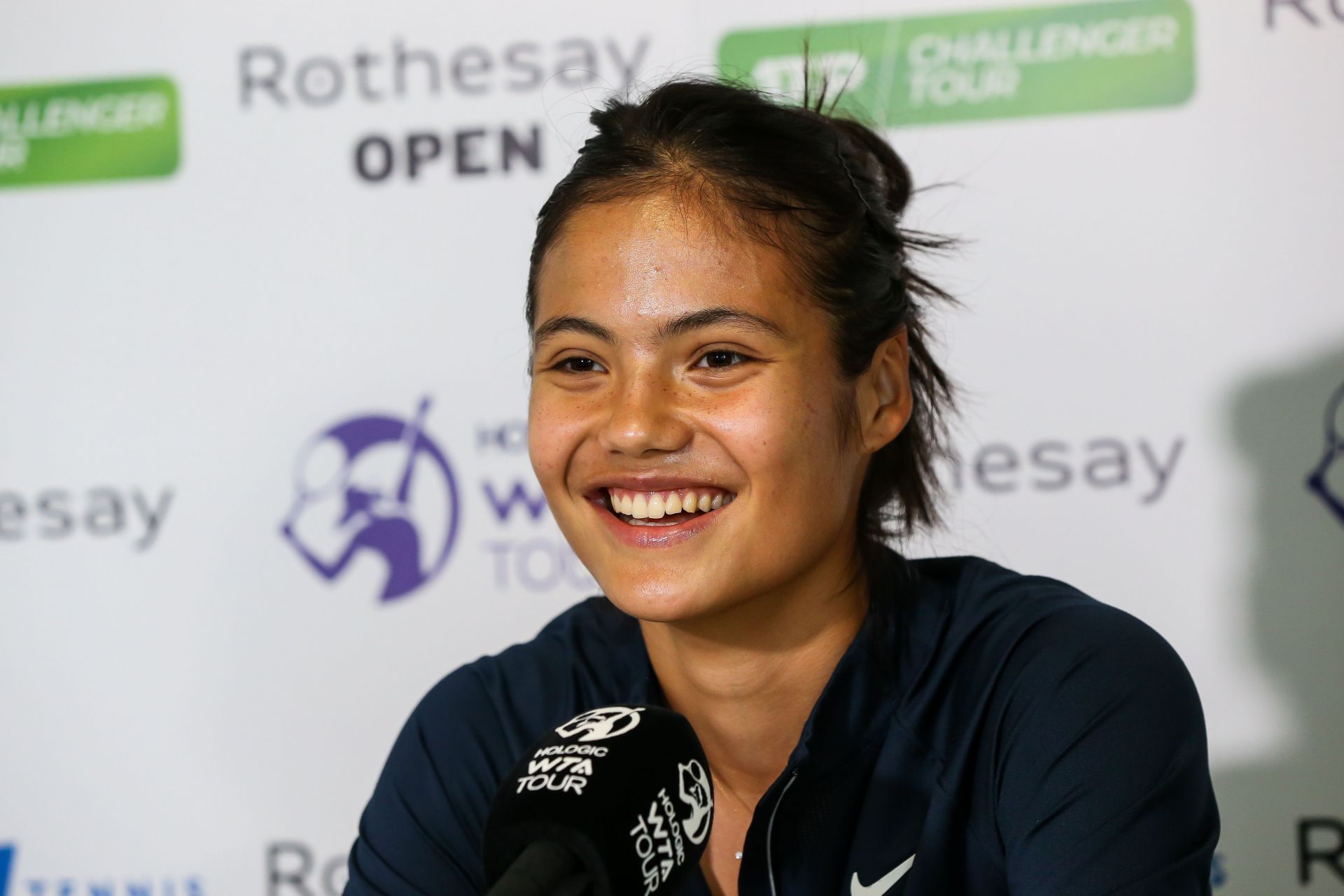 Emma Raducanu pictured at a press conference.