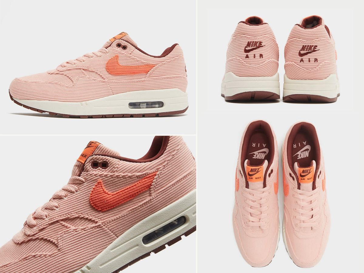 The upcoming Nike Air Max 1 premium corduroy &quot;Coral Stardust&quot; sneakers (Image via Sportskeeda)