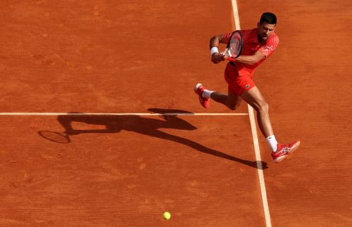 Novak Djokovic in action at the 2023 Rolex Monte-Carlo Masters