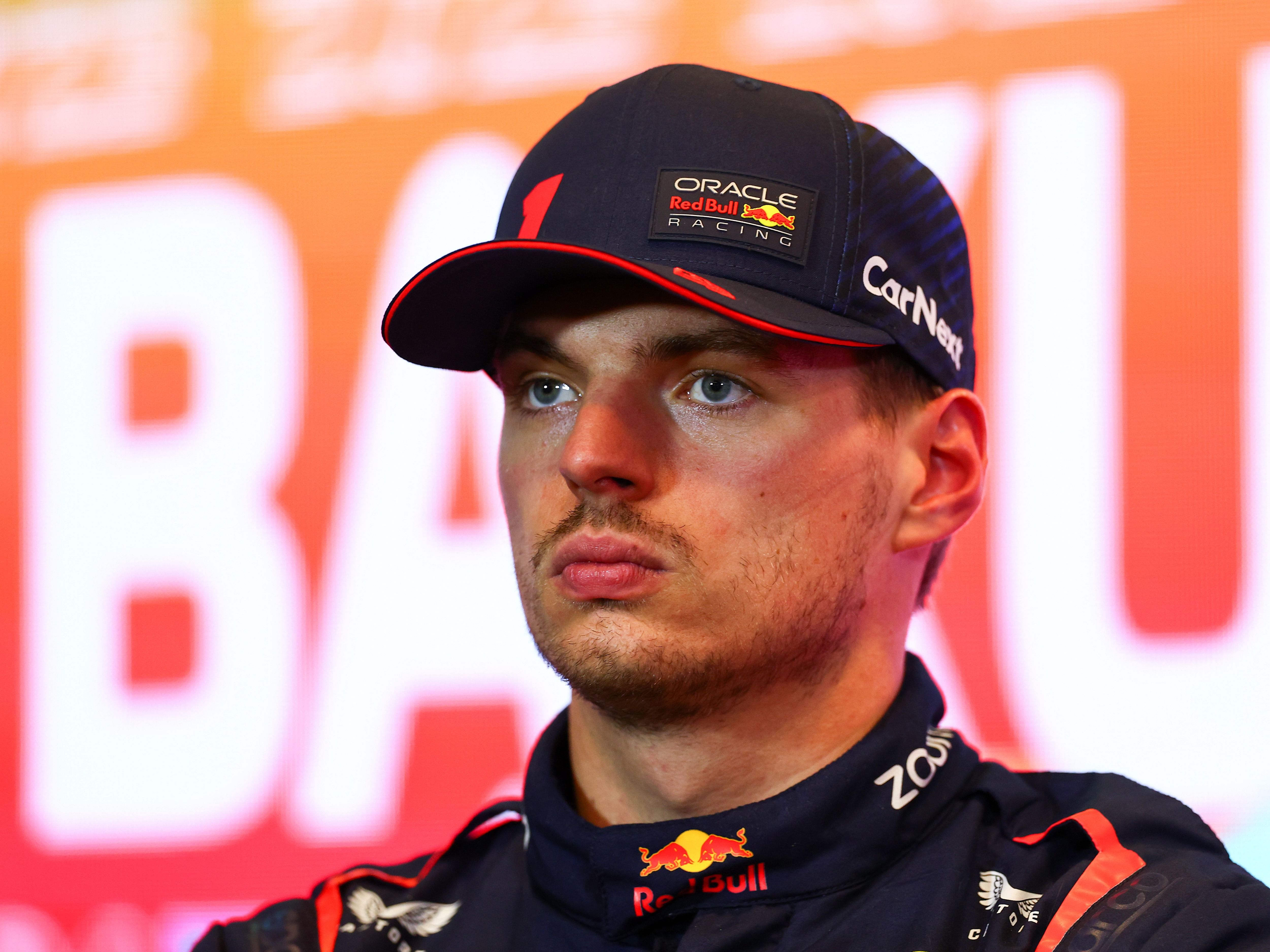 Second placed qualifier Max Verstappen attends the press conference after qualifying ahead of the 2023 F1 Azerbaijan Grand Prix. (Photo by Bryn Lennon/Getty Images)