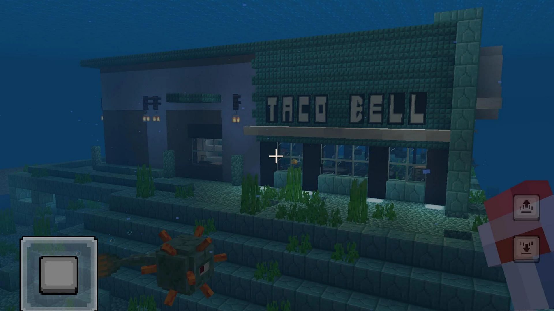 Minecraft Redditor creates a Taco Bell outlet on top of an Ocean Monument (Image via Reddit/u/Mochicooch)