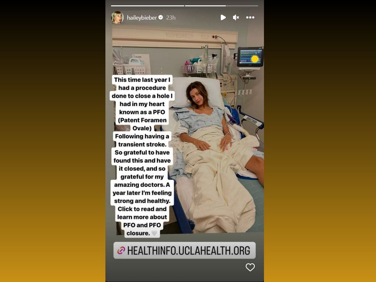 A still of Hailey Bieber&#039;s latest Instagram story on her health post the PFO closure surgery (Image Via haileybieber/Instagram)