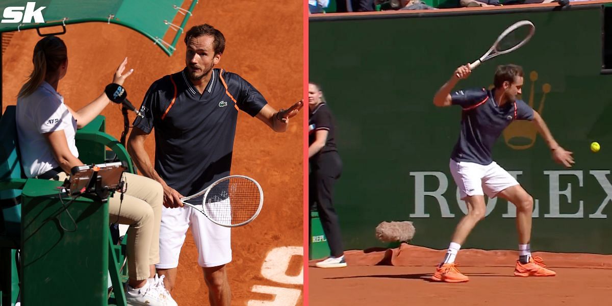 Daniil Medvedev argues with the chair umpire at the Monte-Carlo Masters. 