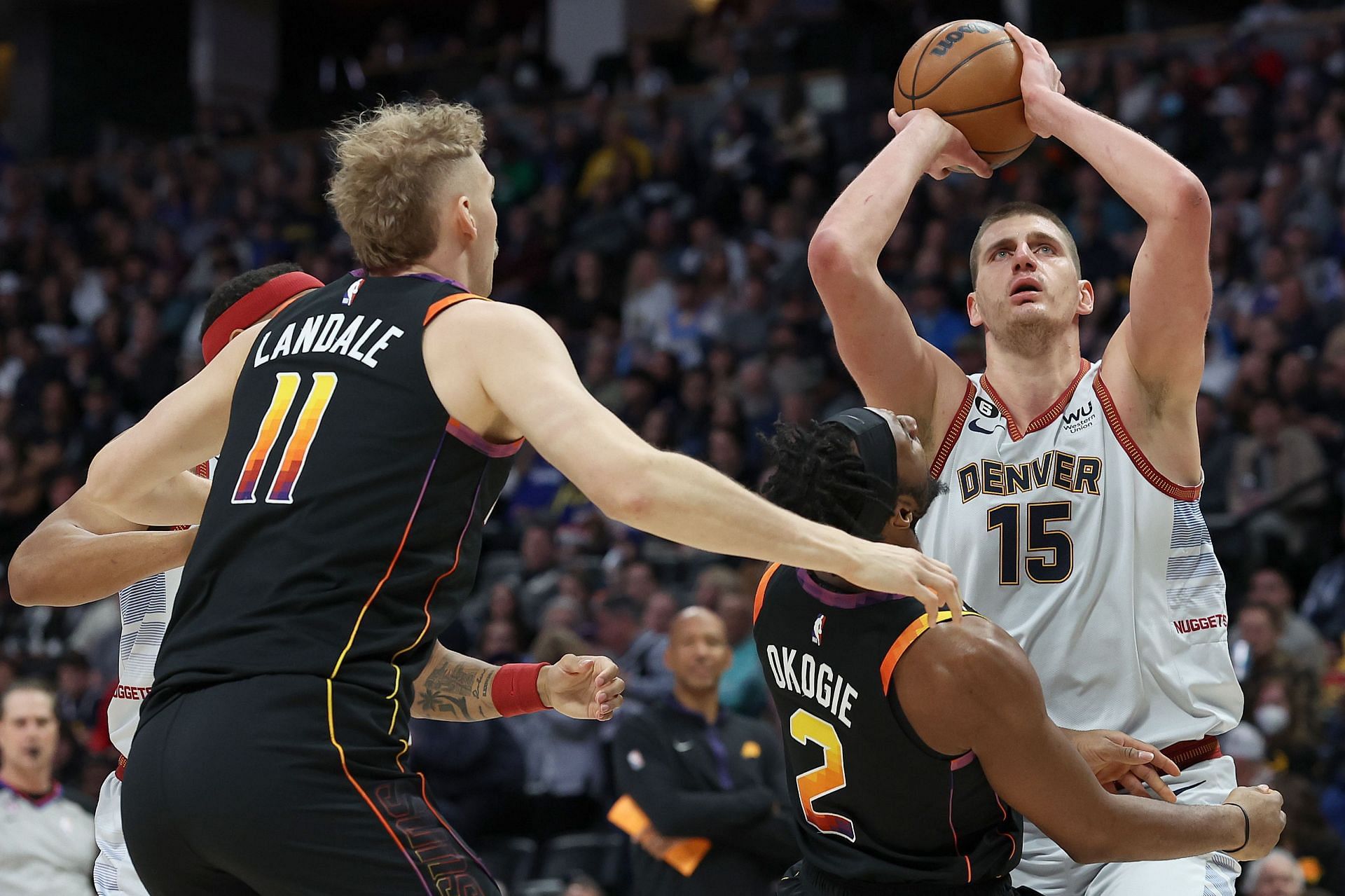 Nikola Jokic of the Denver Nuggets against the Phoenix Suns