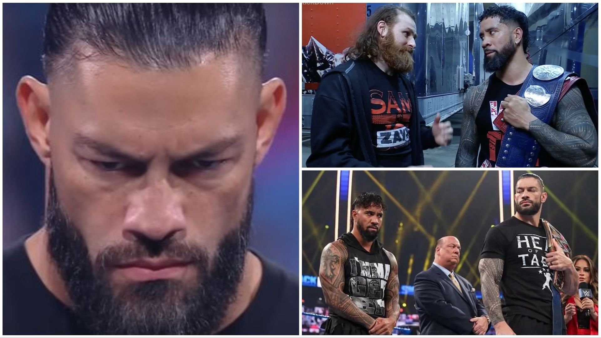 WWE Undisputed Universal Champion Roman Reigns, Sami Zayn, and Jey Uso