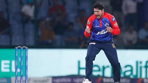 Kuldeep Yadav celebrating a wicket against Gujarat Titans, Courtesy: IPL