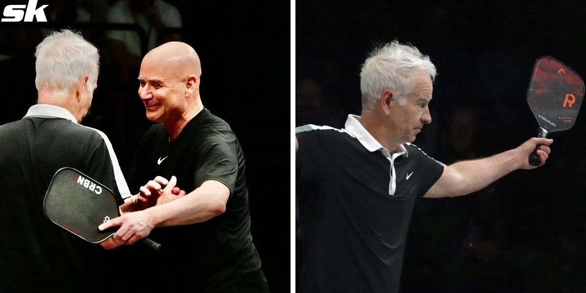 Andre Agassi (L) and John McEnroe took part in the Pickleball Slam event