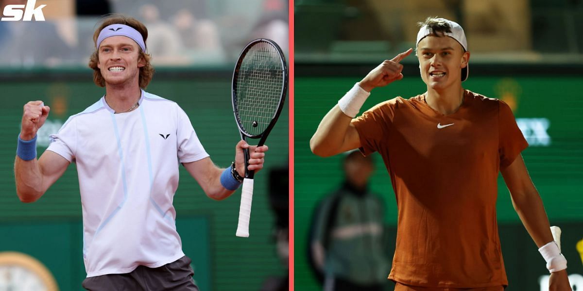 Rublev (left) takes on Rune in the final on Sunday.