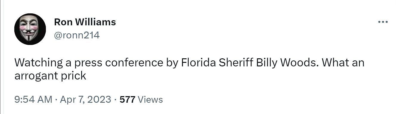 A comment criticizing the sheriff (Image via Twitter/ @ronn214)