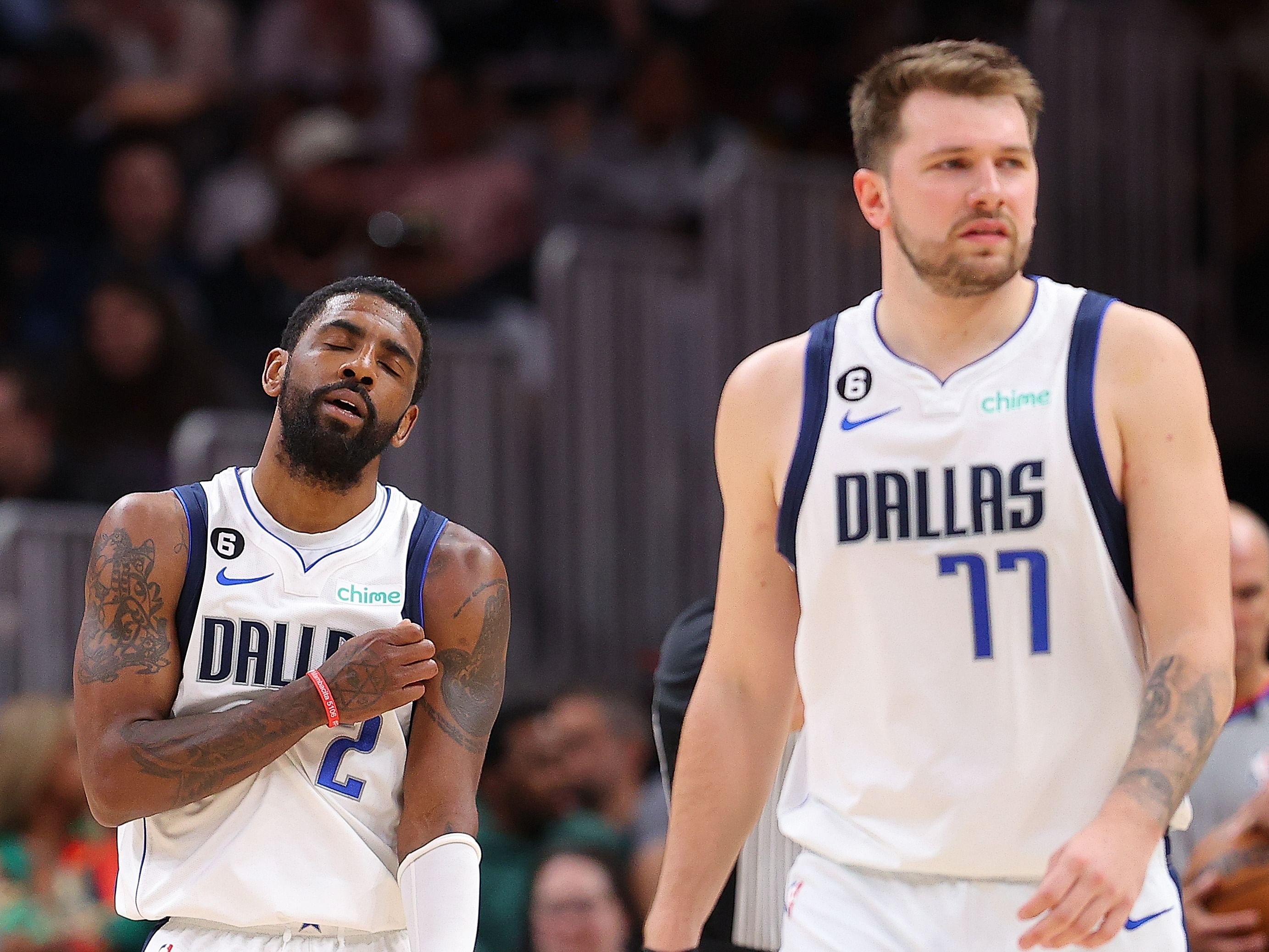 Kyrie Irving and Luka Doncic of the Dallas Mavericks