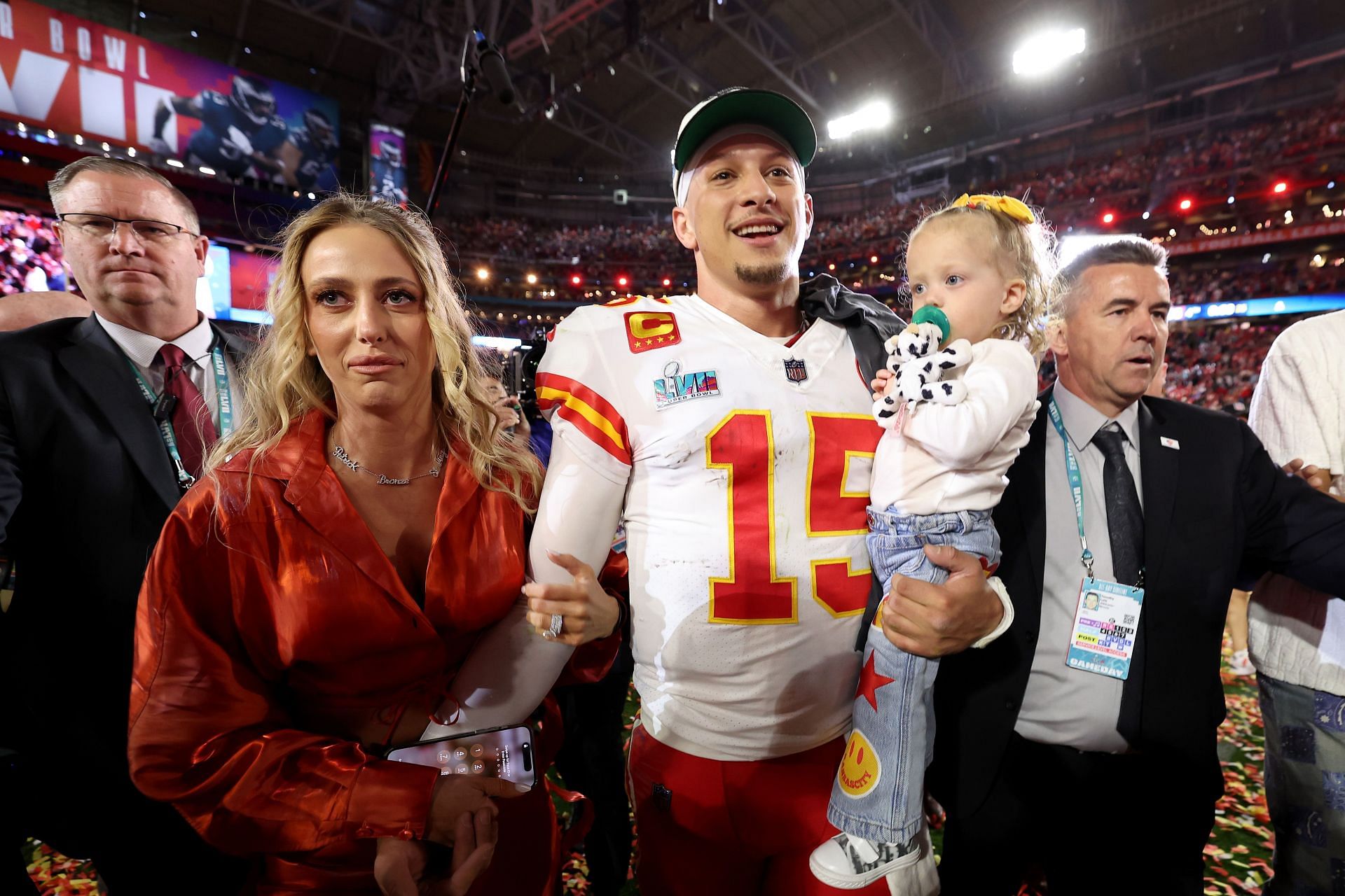 Patrick Mahomes and family at the Super Bowl LVII - Kansas City Chiefs v Philadelphia Eagles