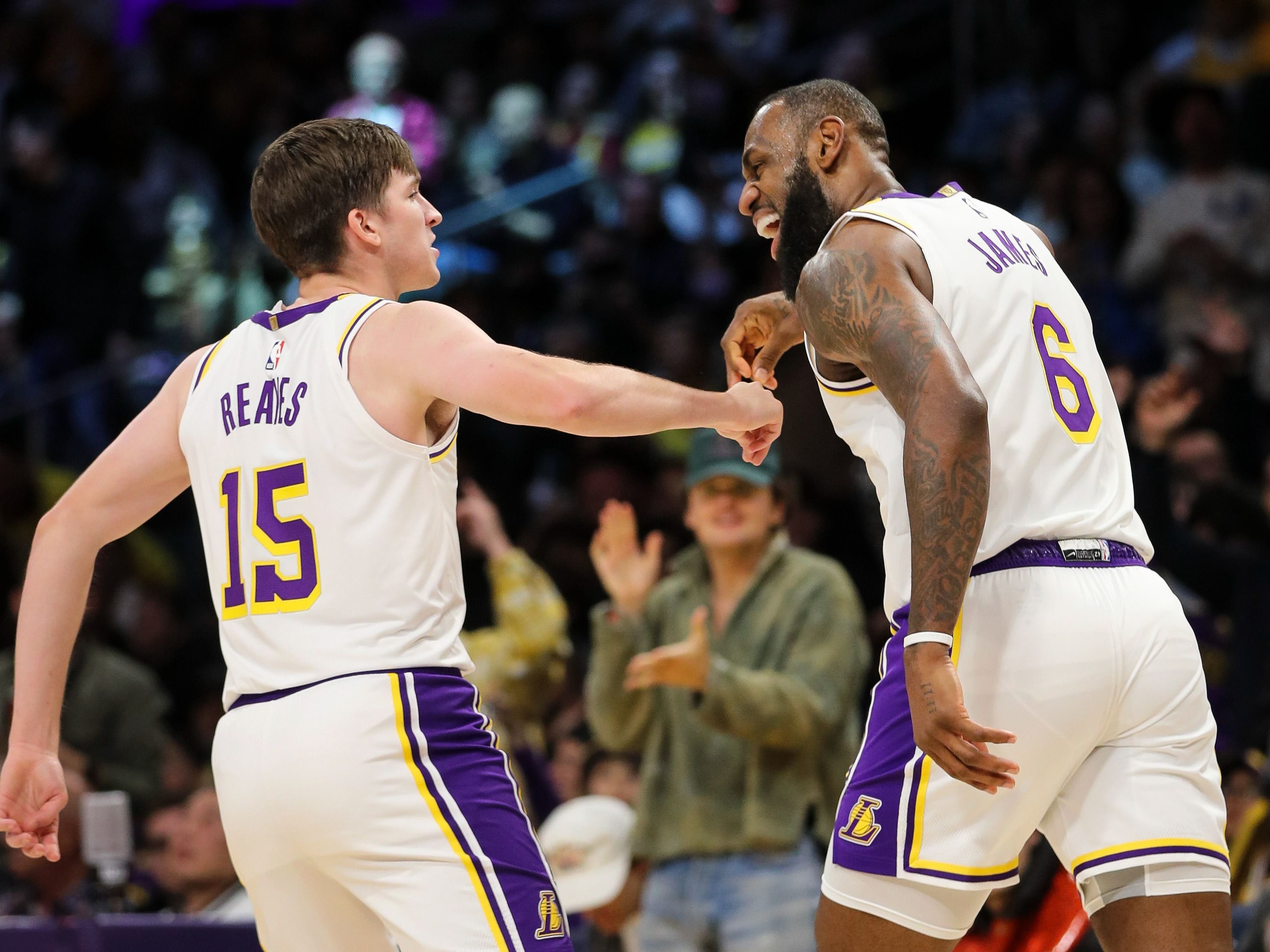 LA Lakers stars Austin Reaves and LeBron James