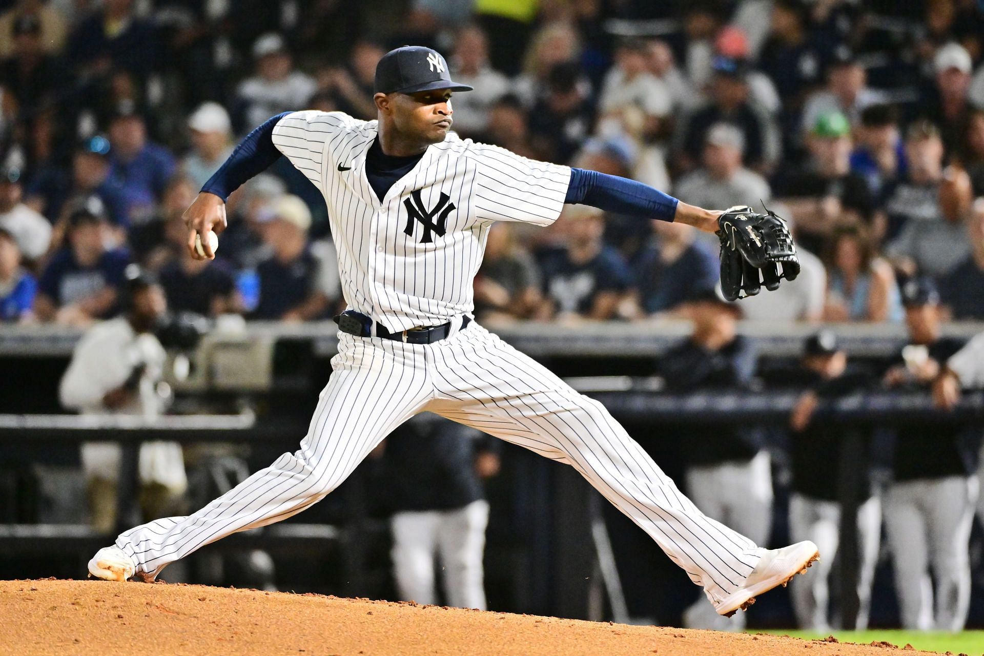 Domingo German of the New York Yankees pitches against the Pittsburgh Pirates at George M. Steinbrenner Field