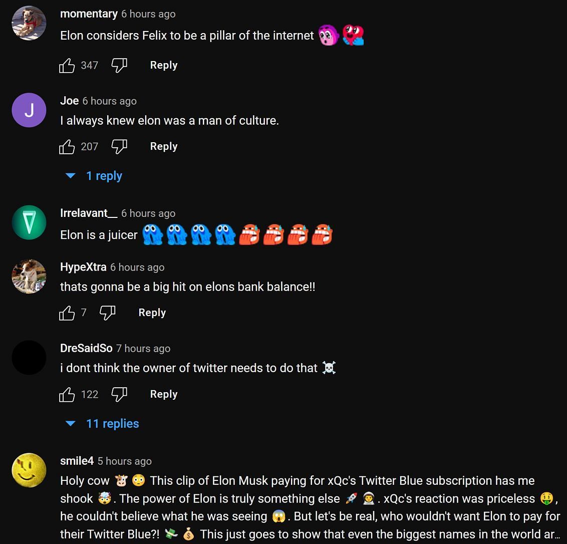 Fans in the YouTube comments section sharing their thoughts on the streamer getting re-verified (Image via xQc Clips/YouTube)
