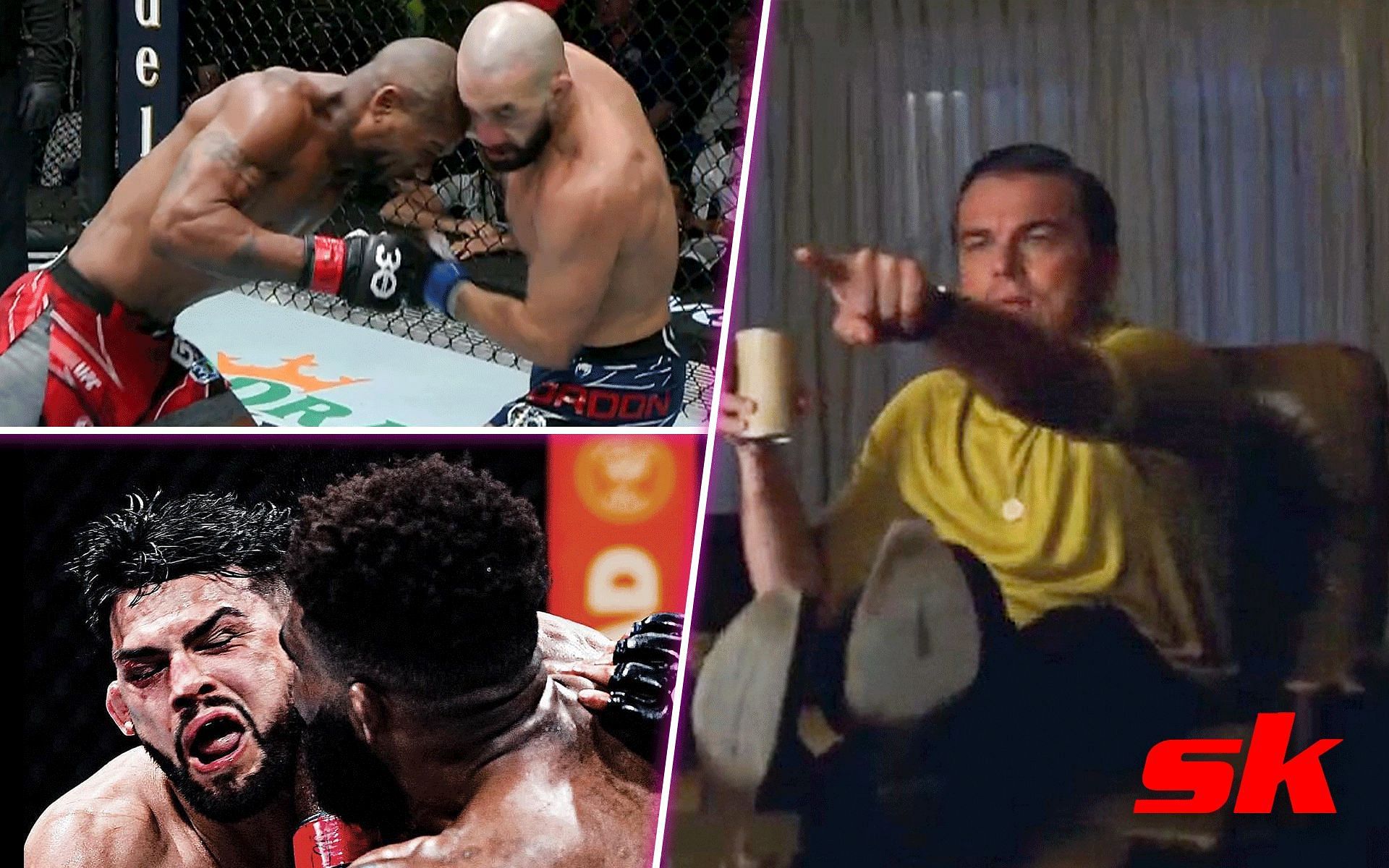 Bobby Green and Jared Gordon (left top) Kelvin Gastelum and Chris Curtis (left bottom) [Image courtesy @MMAJunkie @Actionman513 on Twitter @actionman513 on Instagram]