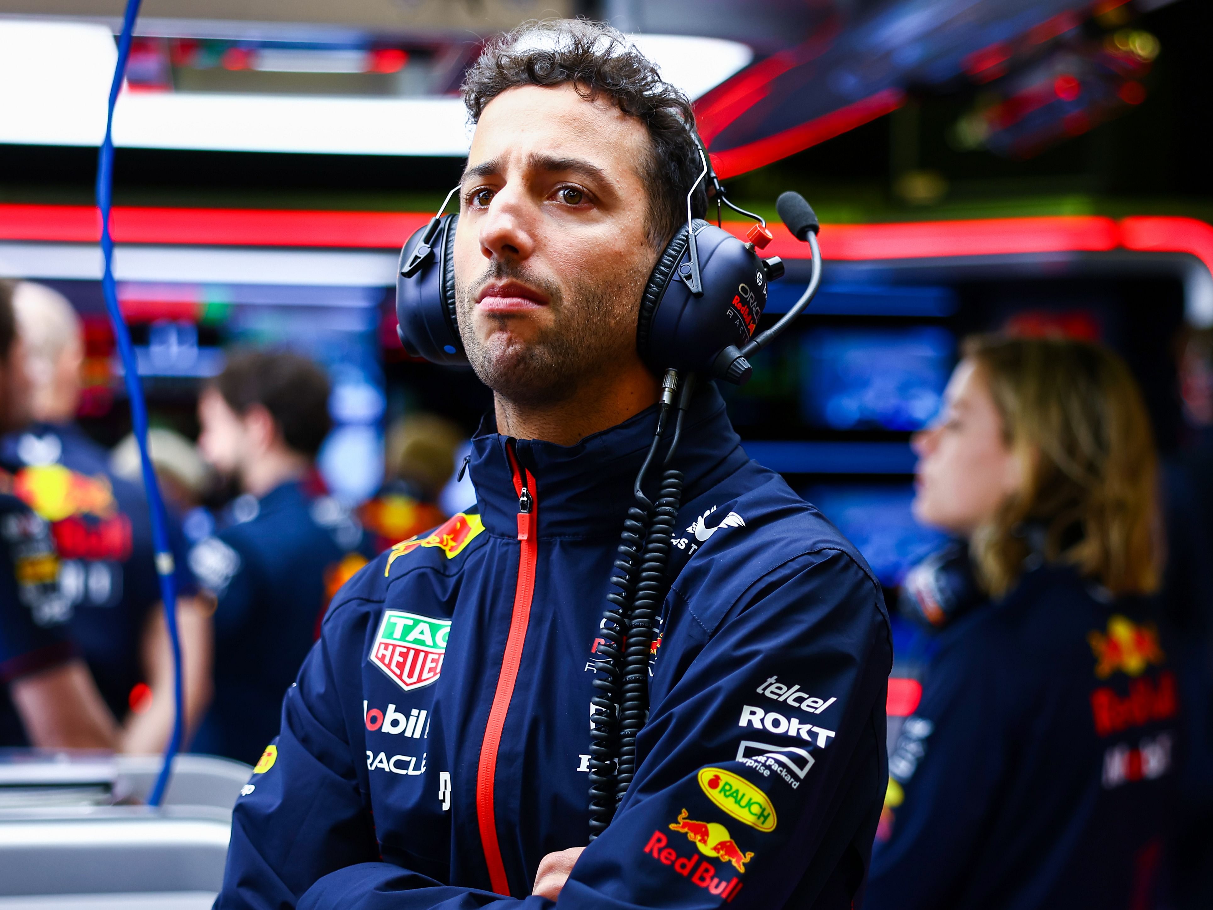 Daniel Ricciardo looks on in the garage during qualifying ahead of the 2023 F1 Australian Grand Prix (Photo by Mark Thompson/Getty Images)