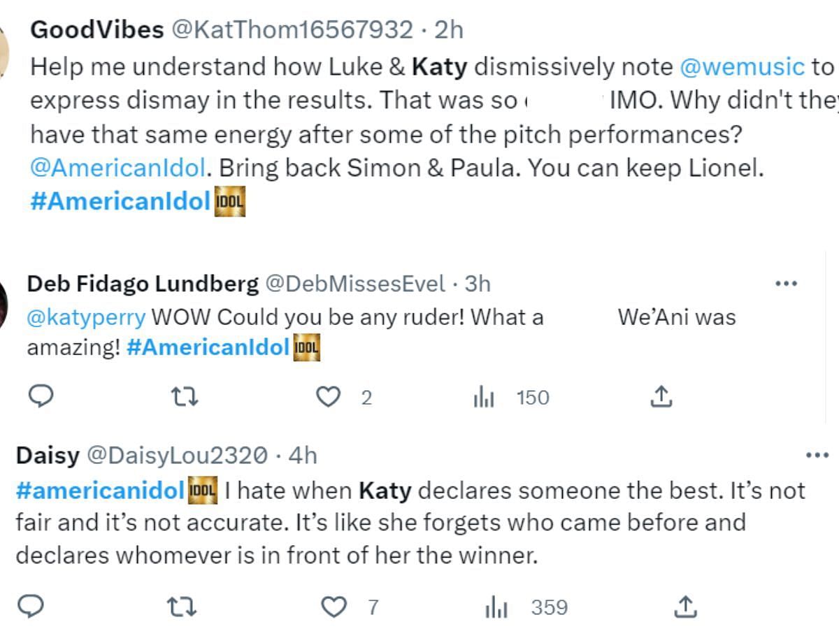 Fans call out Katy for her rude remarks (Image via Twitter)