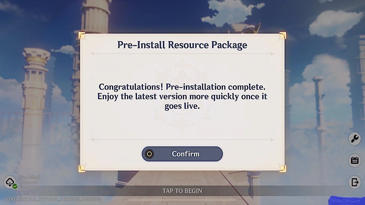 Pre-installation completion message (Image via Gemshin Impact)