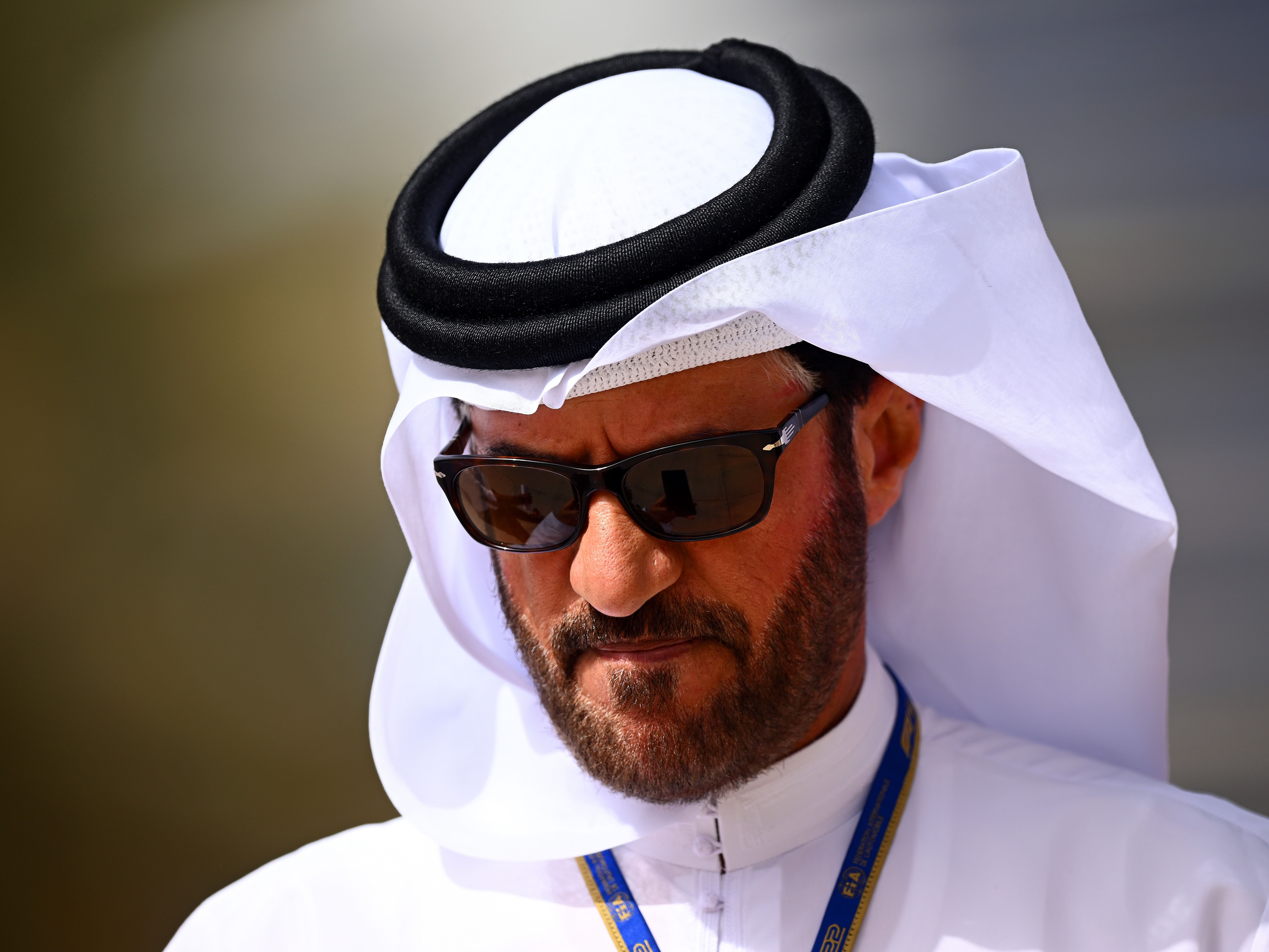 Mohammed Ben Sulayem, FIA President, walks in the paddock before the 2022 F1 Bahrain Grand Prix. (Photo by Clive Mason/Getty Images)