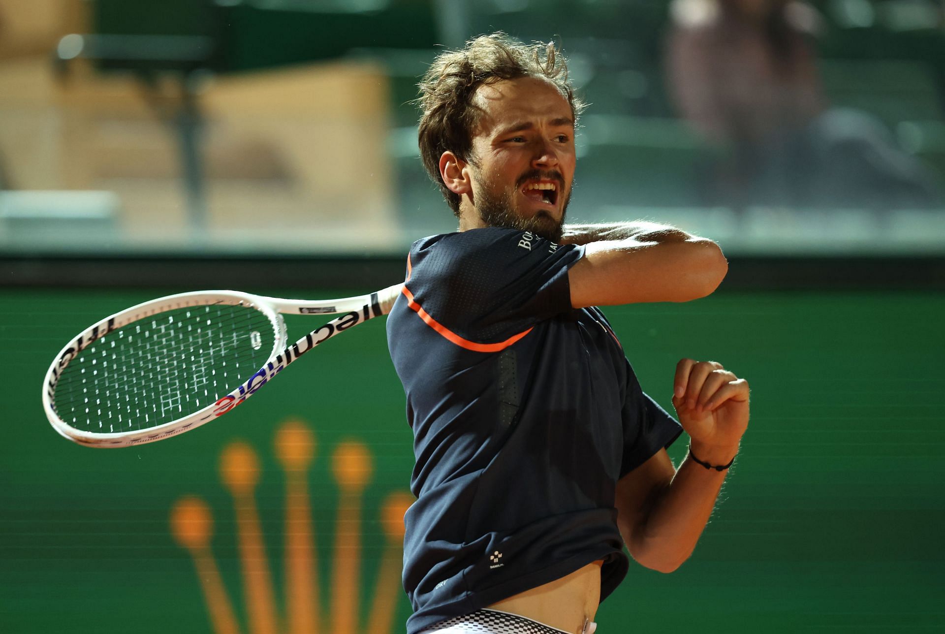 Daniil Medvedev in action at the 2023 Monte-Carlo Masters.