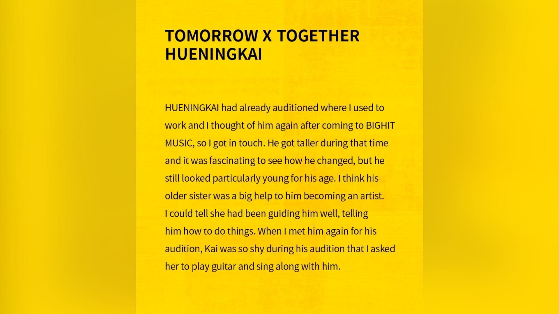 Huening Kai&#039;s casting story (Image via Weverse Magazine)