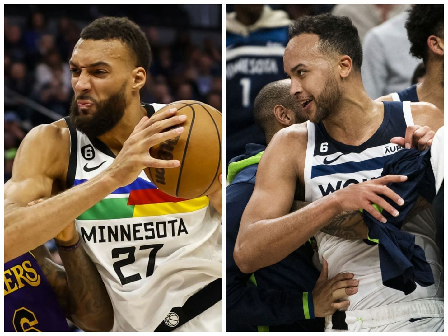 Rudy Gobert and Kyle Anderson of the Minnesota Timberwolves