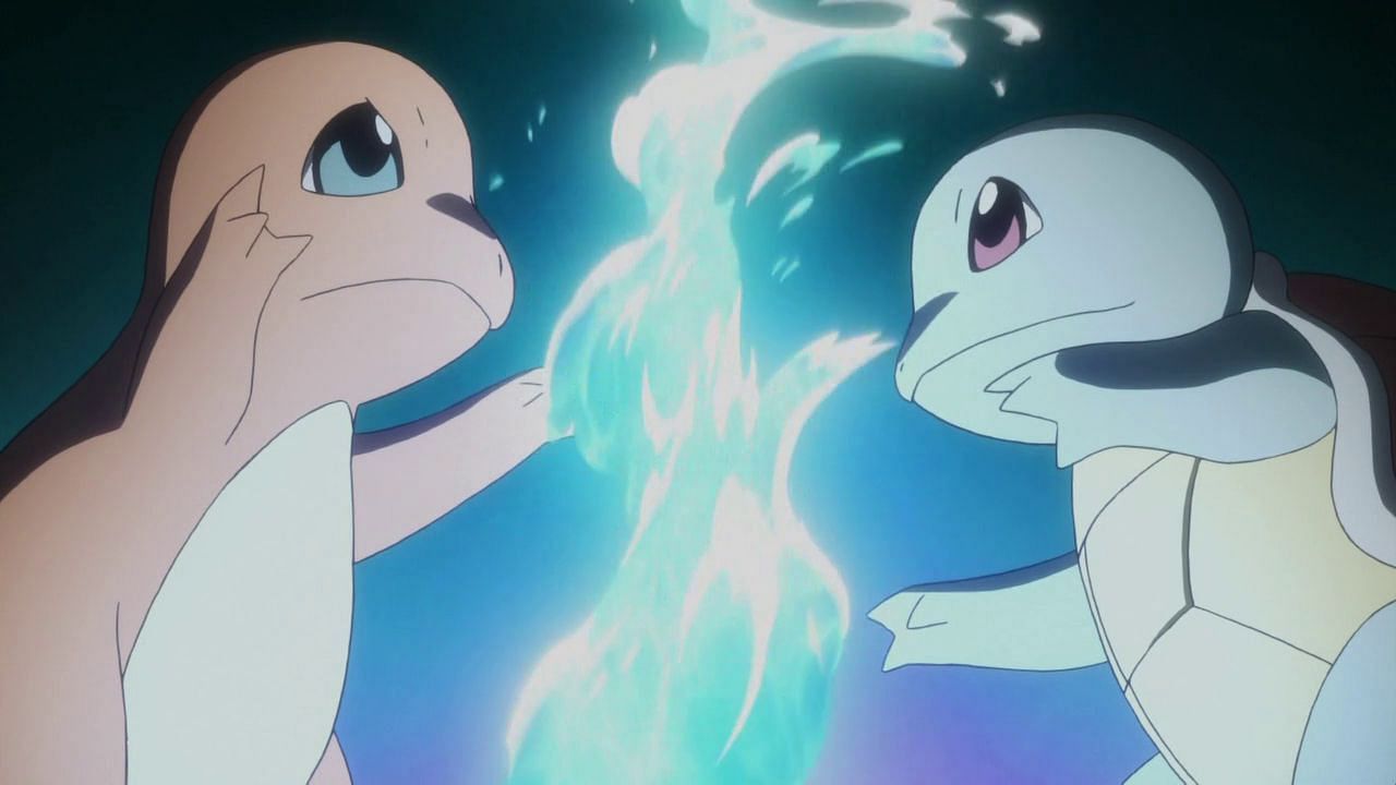 Charmander and Squirtle, a Fire and a Water-type Pokemon, as seen in Pokemon Origins (Image via The Pokemon Company)