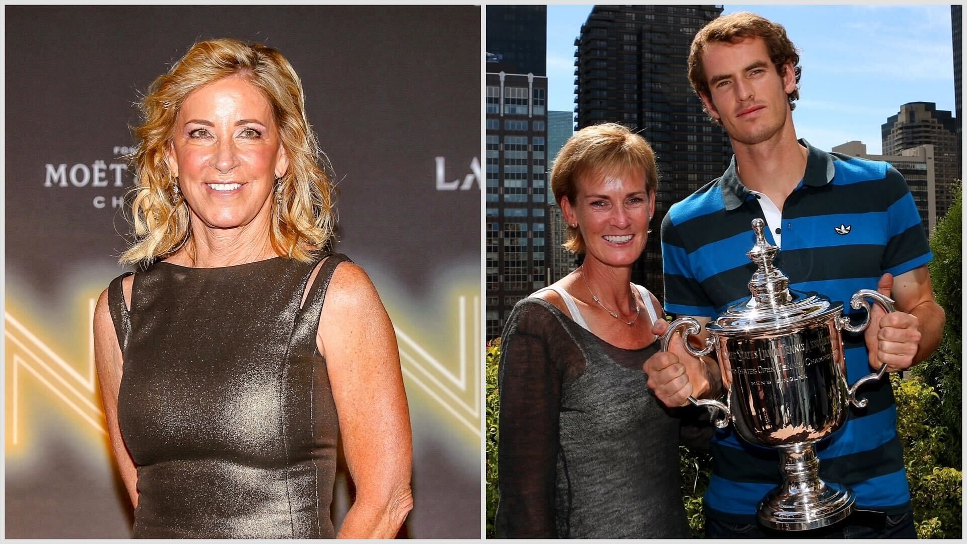 Chris Evert (L) and Andy Murray with his mother, Judy (R)