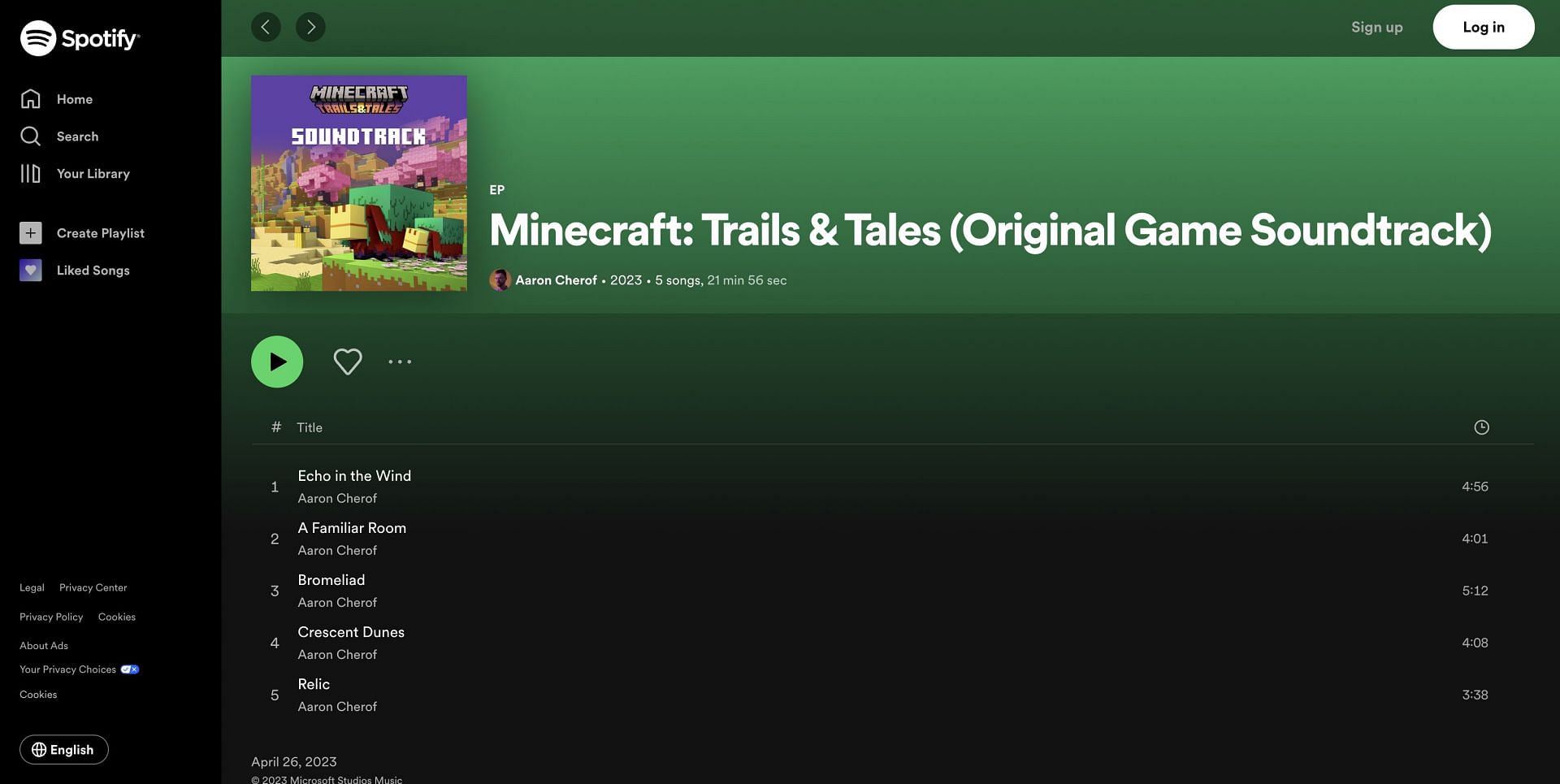 A look at the new Minecraft tracks (Image via Spotify)
