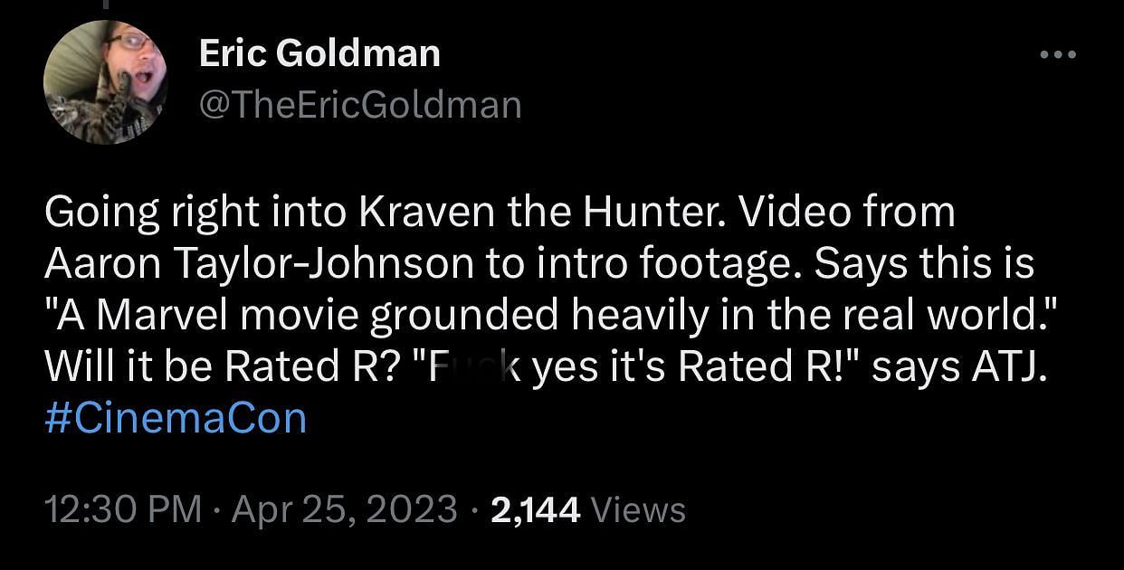 Aaron Taylor-Johnson announces the movie&#039;s R-rating in a video message during the CinemaCon panel, promising a Marvel movie grounded heavily in the real world (Image via Twitter)