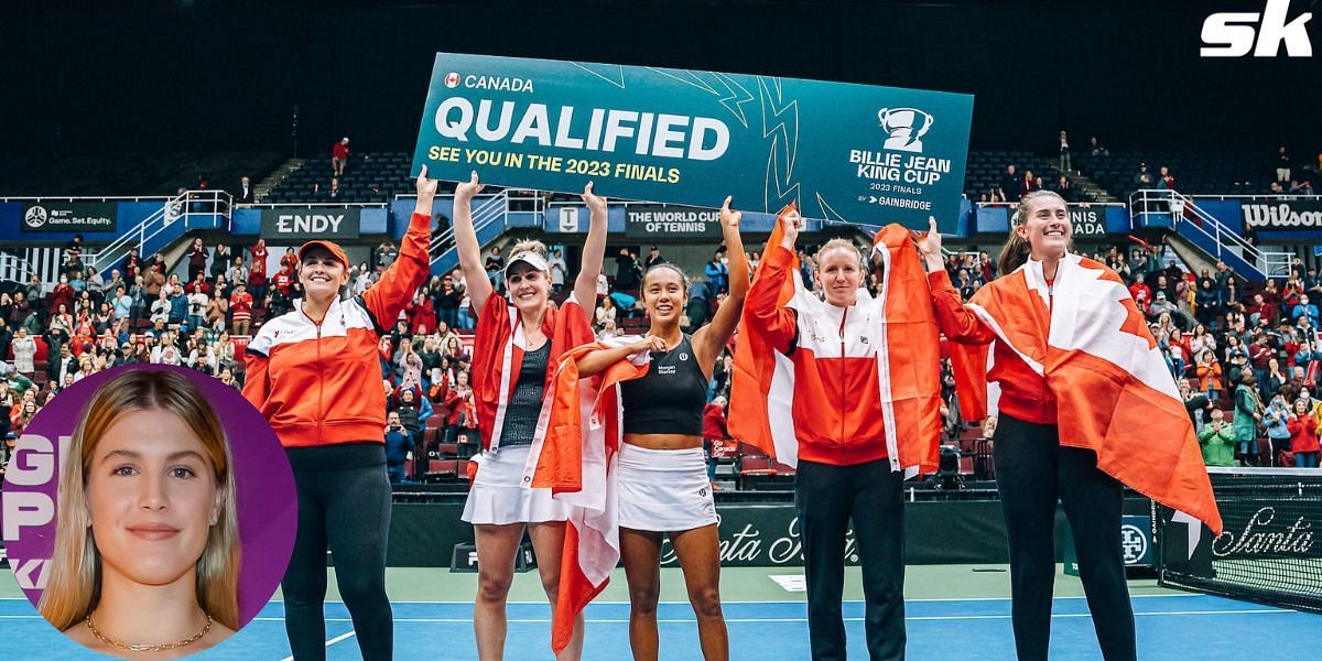 Eugenie Bouchard (inset) and Team Canada for the 2023 Billie Jean King Cup qualifiers