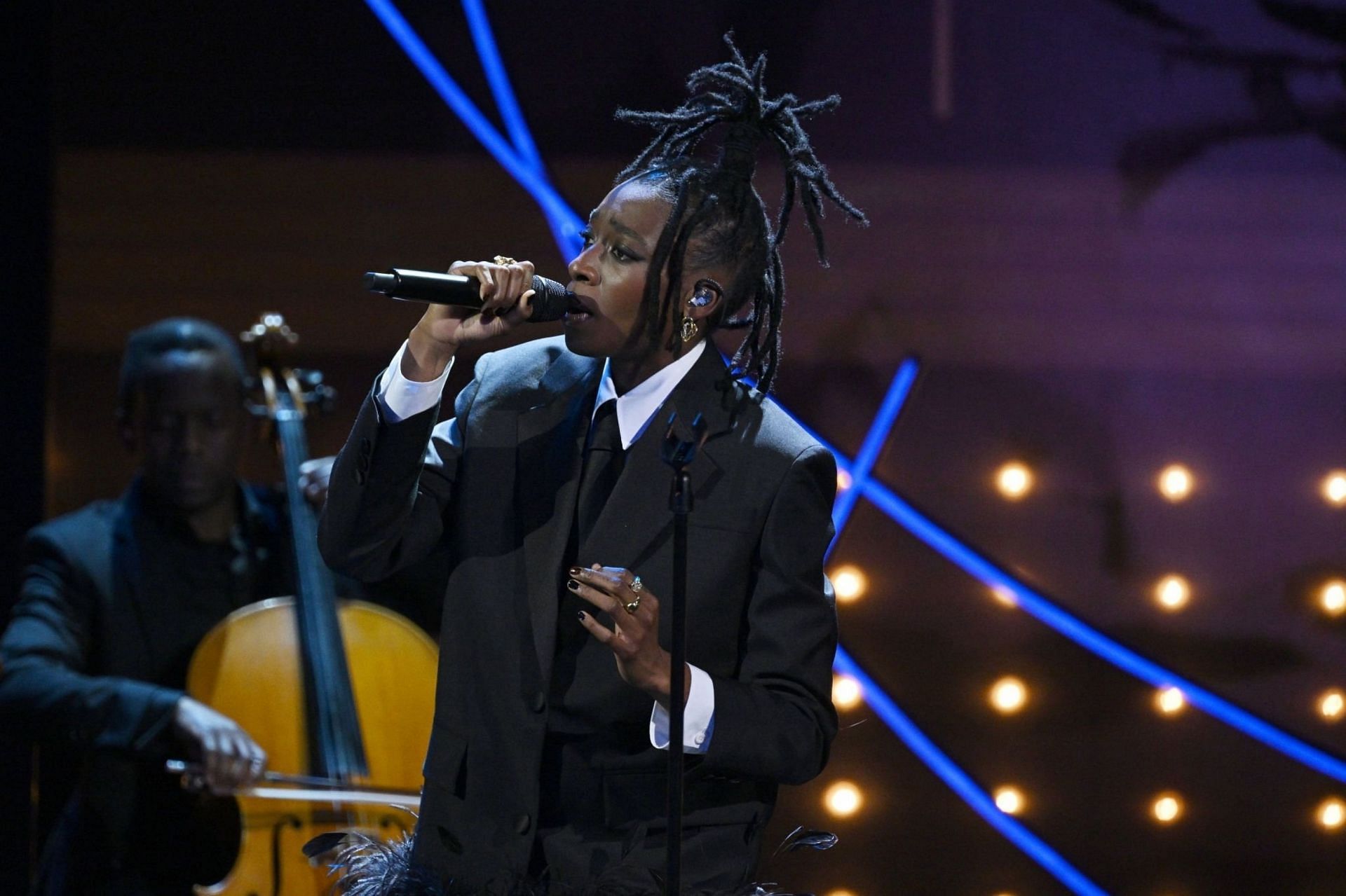 Little Simz at the EE BAFTA Film Awards 2023 at The Royal Festival Hall on February 19, 2023 in London, England.(Image via Getty Images)