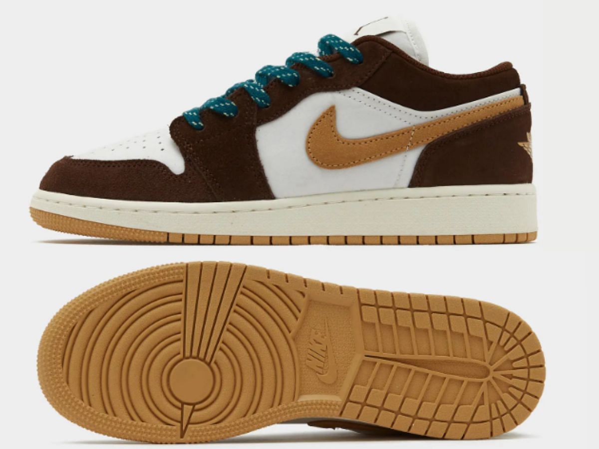 The upcoming Nike Air Jordan 1 Low &quot;Brown Teal&quot; sneakers will be released exclusively in kids sizes (Image via Nike)