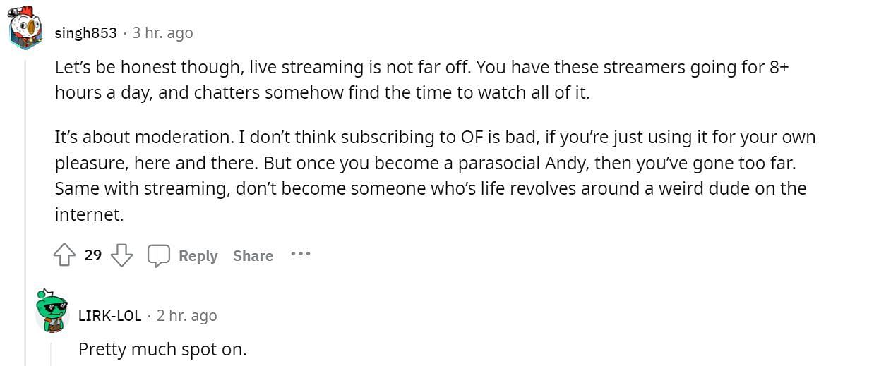 Fans opine on the use of OF. (Image via r/LivestreamFail - Reddit)