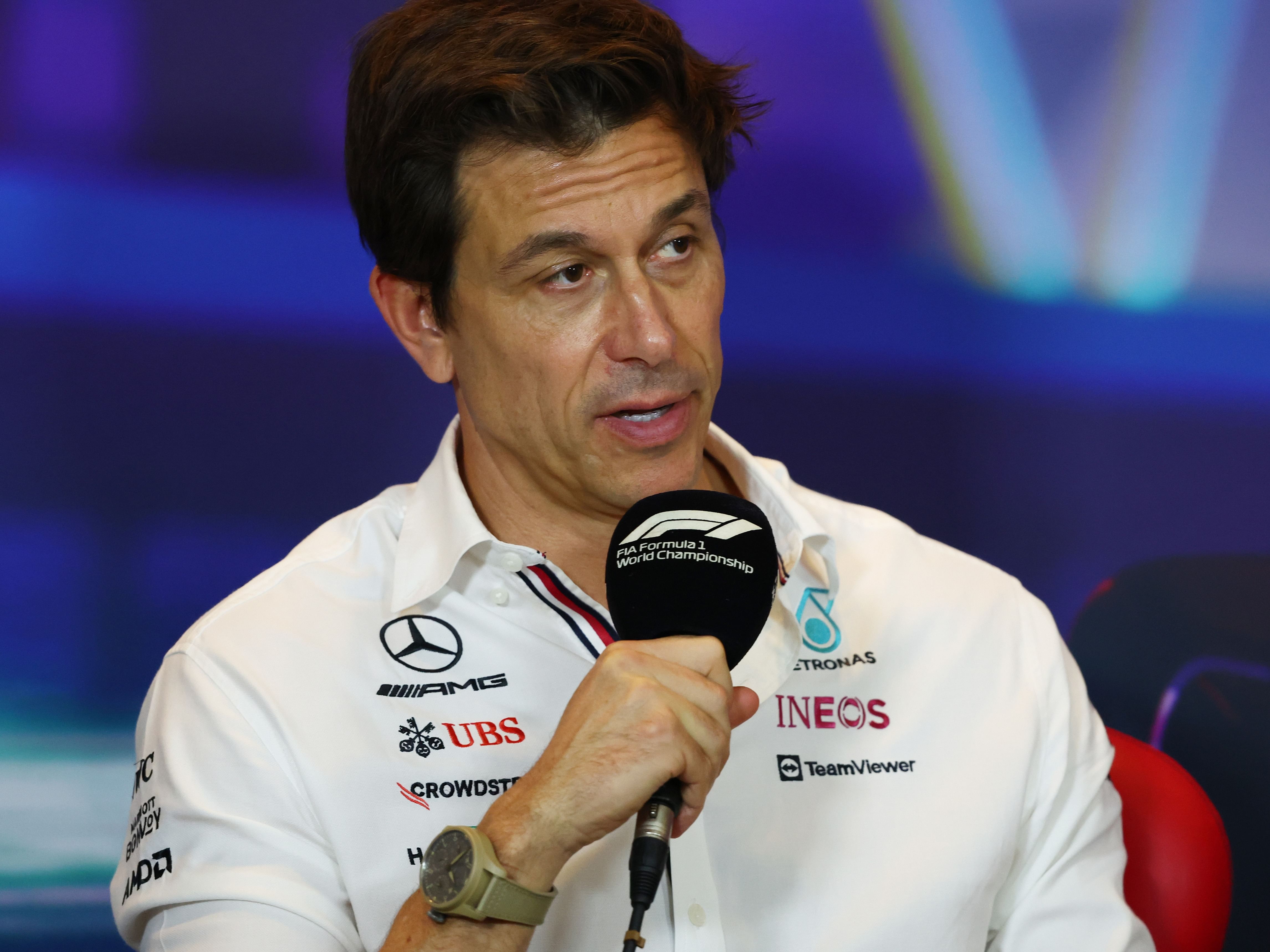 Mercedes GP Executive Director Toto Wolff talks in a press conference during final practice ahead of the F1 Grand Prix of Abu Dhabi at Yas Marina Circuit on November 19, 2022 in Abu Dhabi, United Arab Emirates. (Photo by Bryn Lennon/Getty Images)