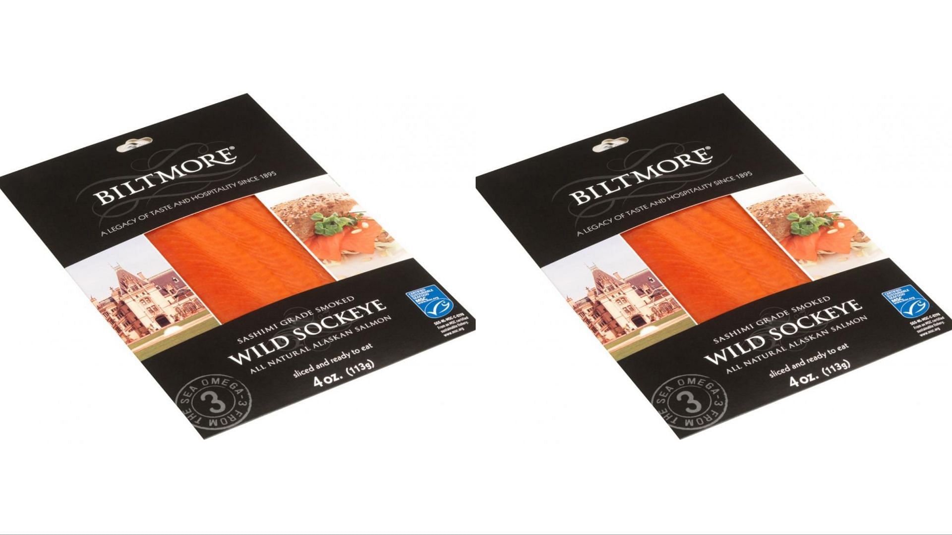 the recalled packages of Biltmore Smoked Sockeye Salmon can be returned to the store of purchase for a refund (Image via FDA/Seven Seas International USA, LLC)