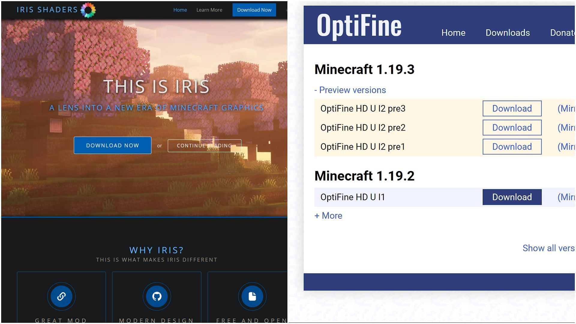 Sodium and OptiFine are two best performance mods that support shaders for Minecraft 1.19.4 (Image via Sportskeeda)