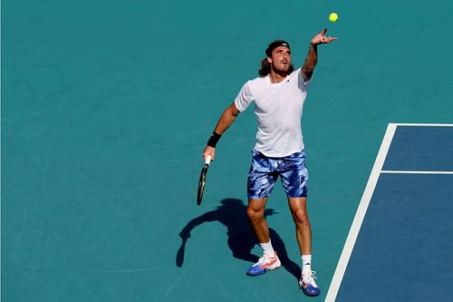 Stefanos Tsitsipas in action at the Miami Open