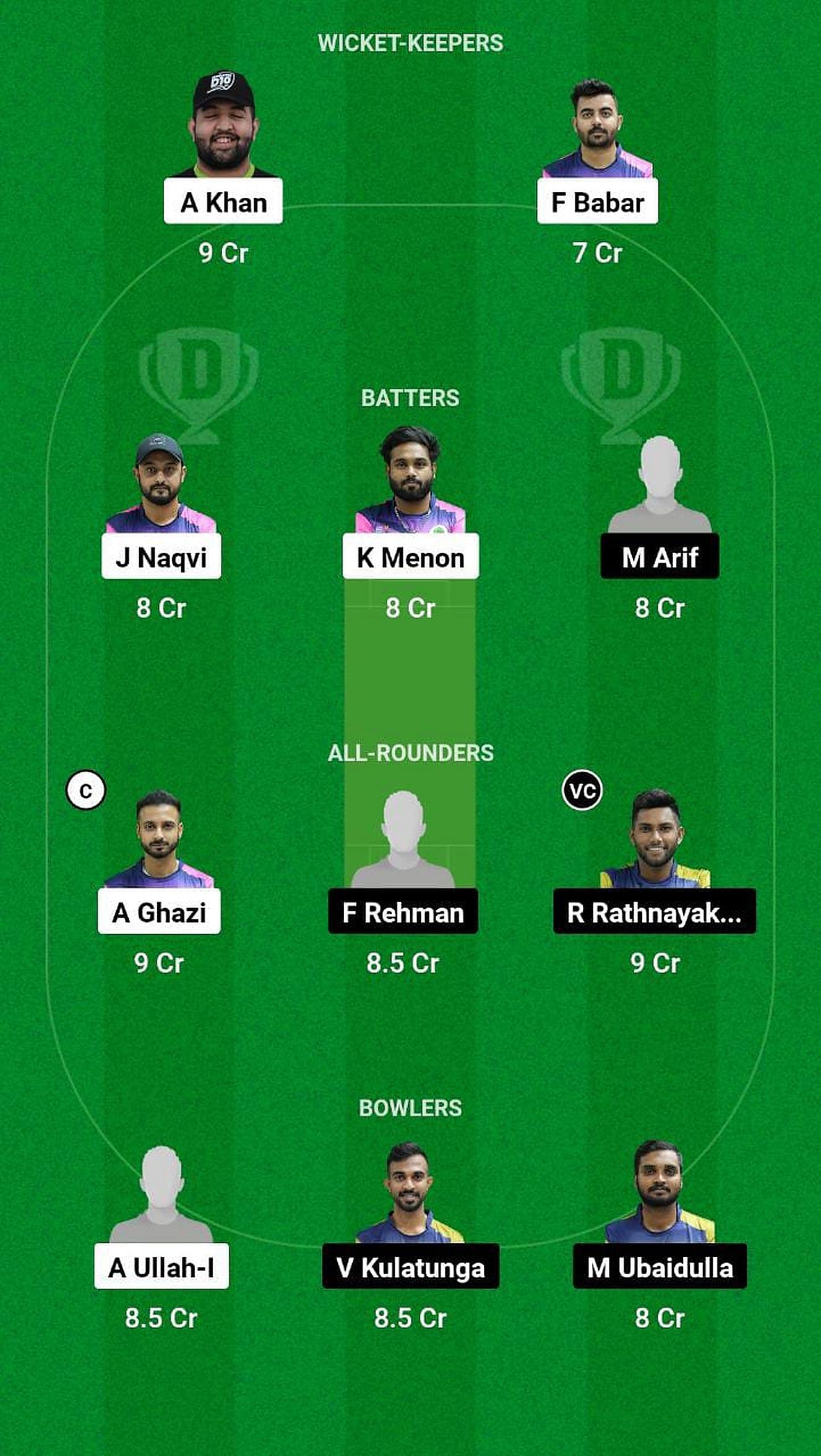 Arqam Cricket Club vs Our Souq Cricket Club Fantasy Suggestion Team 1