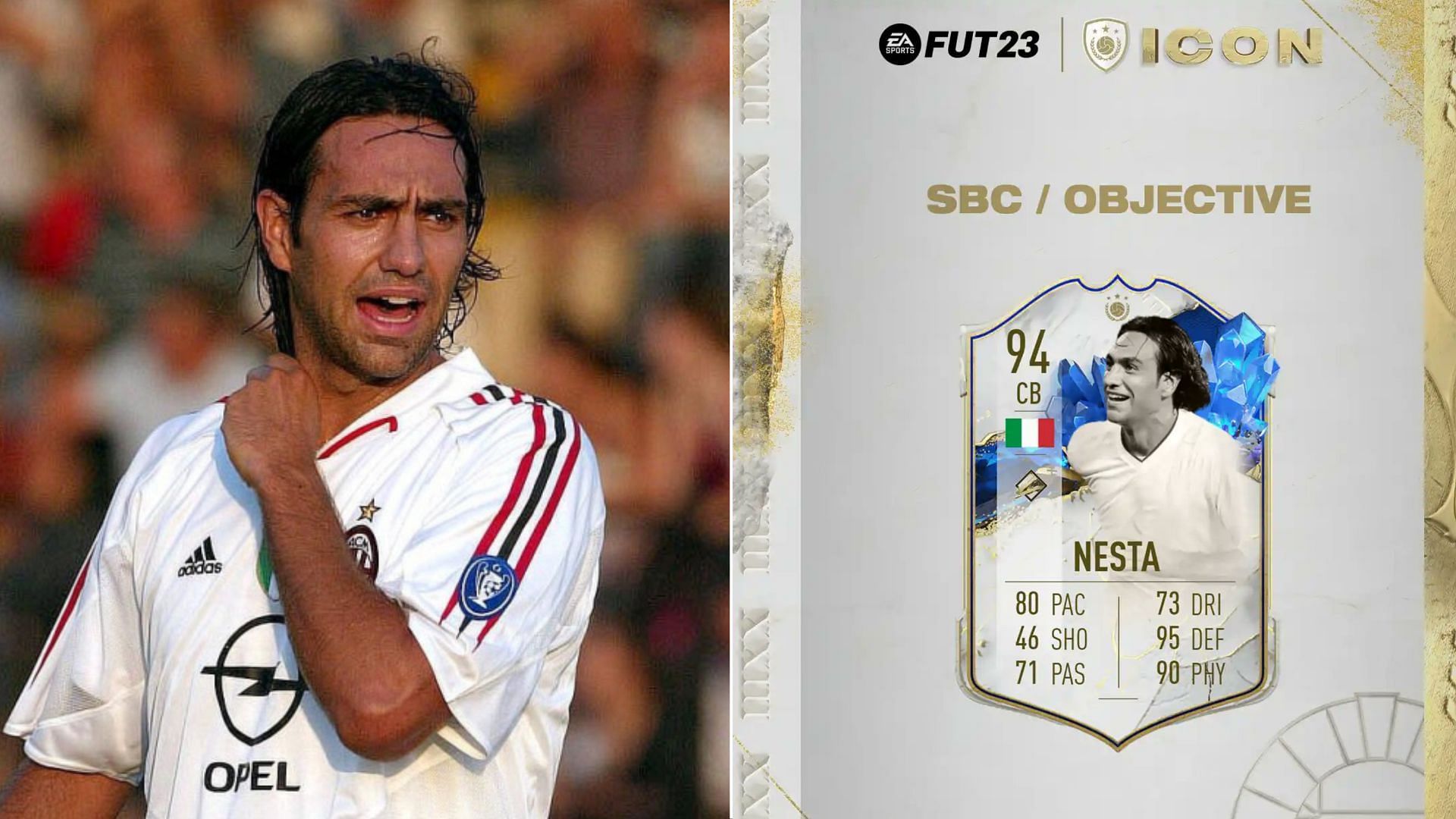 The Alessandro Nesta TOTY Icon SBC could be an incredible choice for FIFA 23 players (Images via Getty, Twitter/FIFAUTeam)