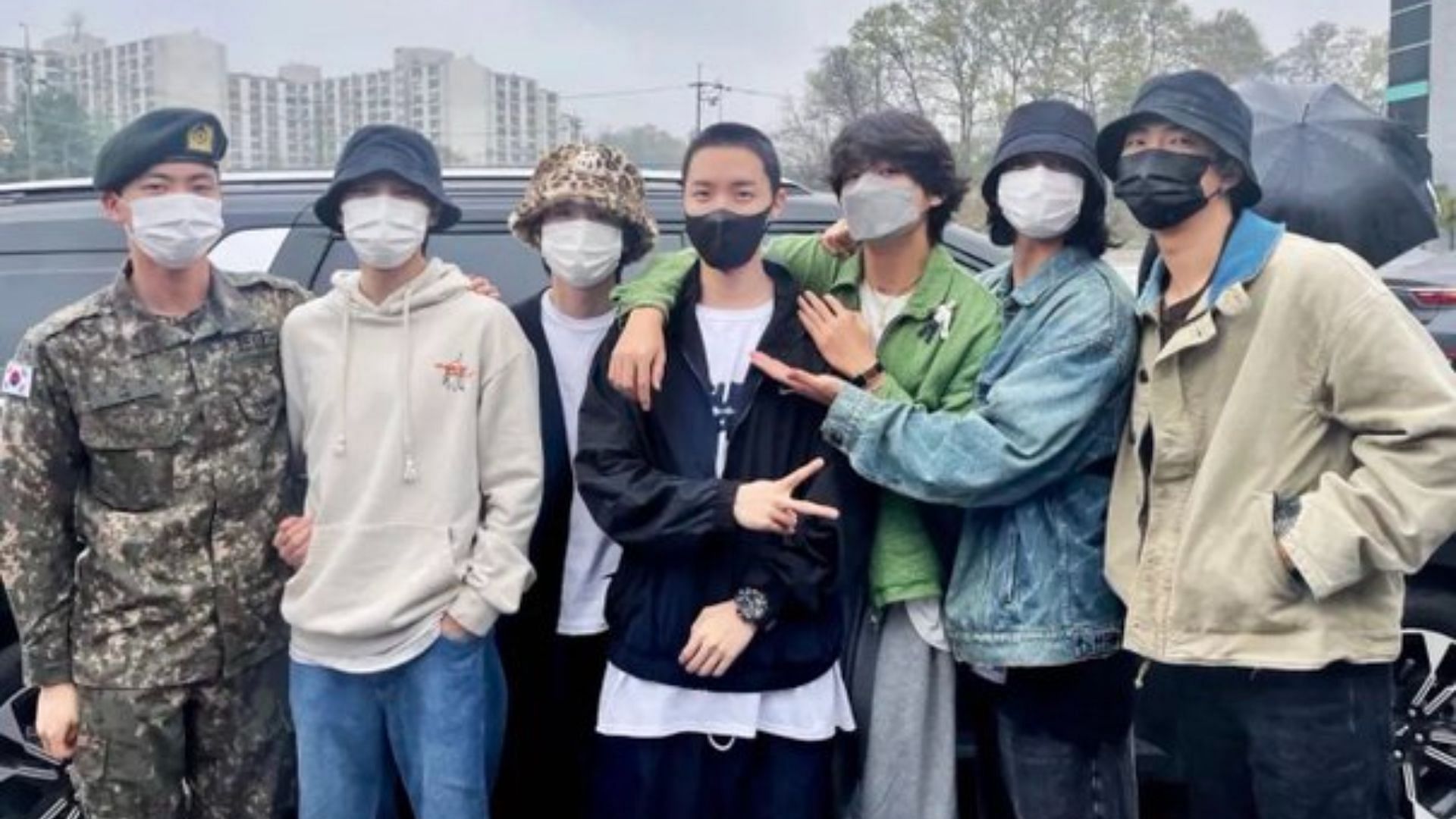BTS members reunite to drop J-hope off at the military (Image via Twitter/@BTS_twt)